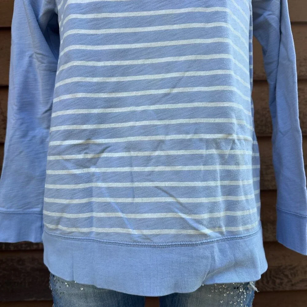 Sonoma Womens Striped Light Blue Long Sleeve Pullover Sweatshirt M - Picture 5 of 8
